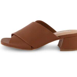 Cushionaire Garland Cross Band Dress Sandal Heeled Mules, Tan Brown, 8.5